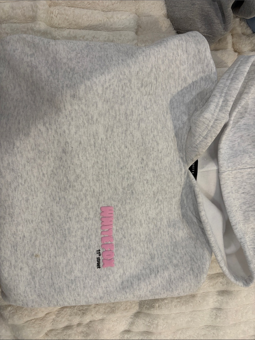 White Fox Boutique Light Gray Kids' Hoodie with Pink Logo